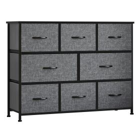 HOMCOM 8-Drawer Dresser, Dark Gray 3-Tier Fabric Chest with Steel Frame & Wooden Top for Bedroom, Hallway
