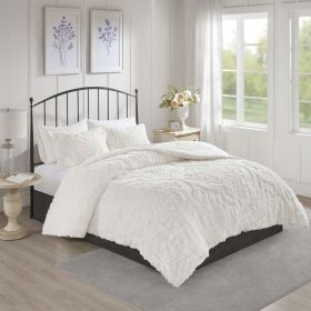 3 Piece Tufted Cotton Chenille Damask Comforter Set